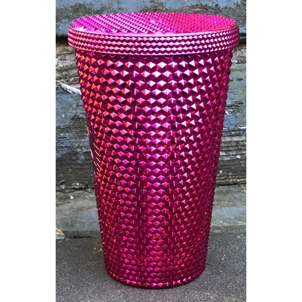 Starbucks Christmas 2022 Grande Sangria 24 oz Metallic Pink Studded Tumbler - Picture 3 of 8